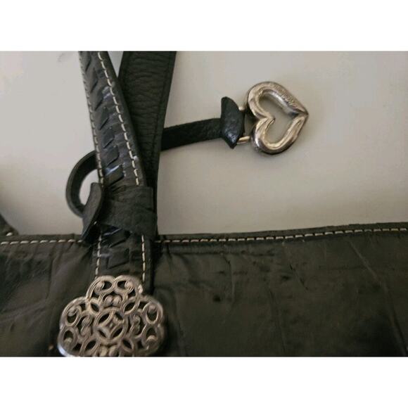 Brighton Black Croco Embossed Leather Satchel Shoulder Handbag 15x8x3 - Picture 10 of 16